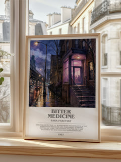 Bitter Medicine bookish poster colour and style options – Sara Paretsky book art