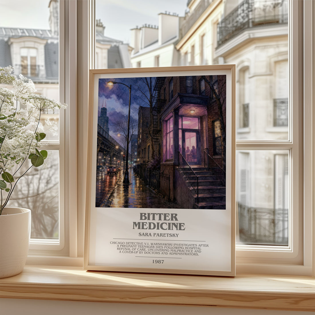 Bitter Medicine bookish poster colour and style options – Sara Paretsky book art
