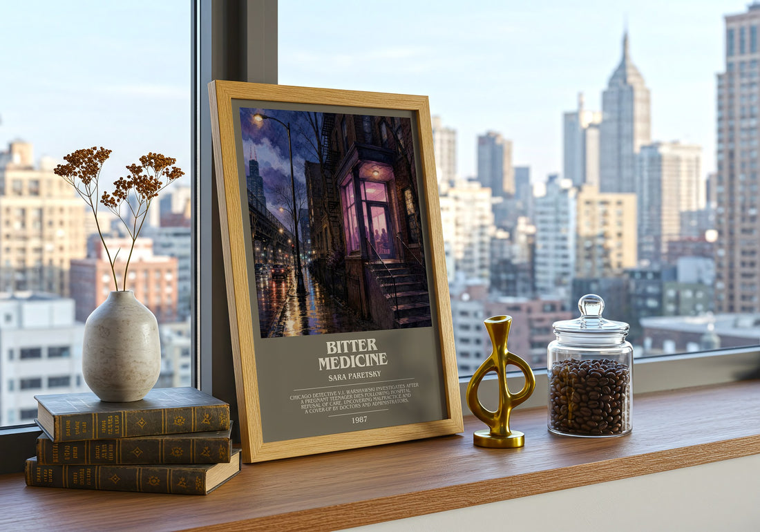 Bitter Medicine bookish print framed by window – literary home decor