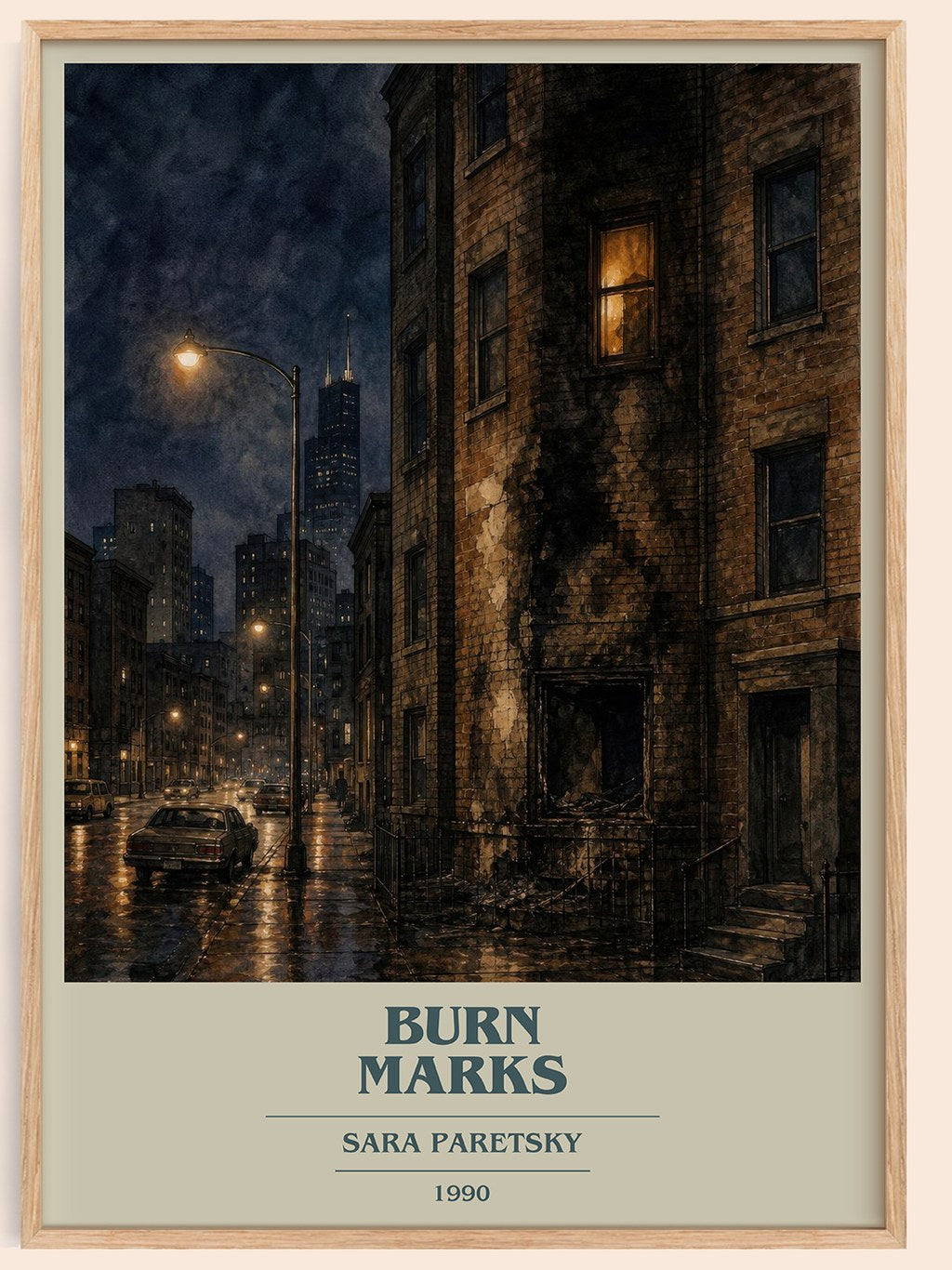 Burn Marks book cover book poster by Sara Paretsky – framed literary art print