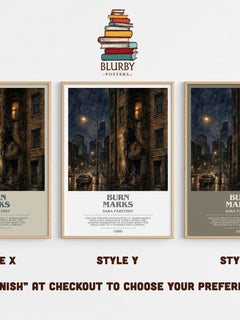 Burn Marks bookish print in frame leaning in hallway – crime wall art