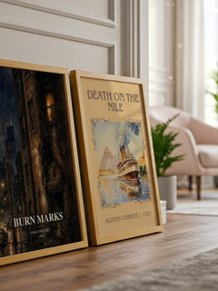 Burn Marks watercolour print framed by window – literary home decor