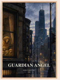 Guardian Angel watercolour book poster by Sara Paretsky – framed literary art print