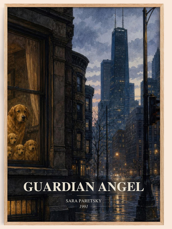 Guardian Angel watercolour book poster by Sara Paretsky – framed literary art print
