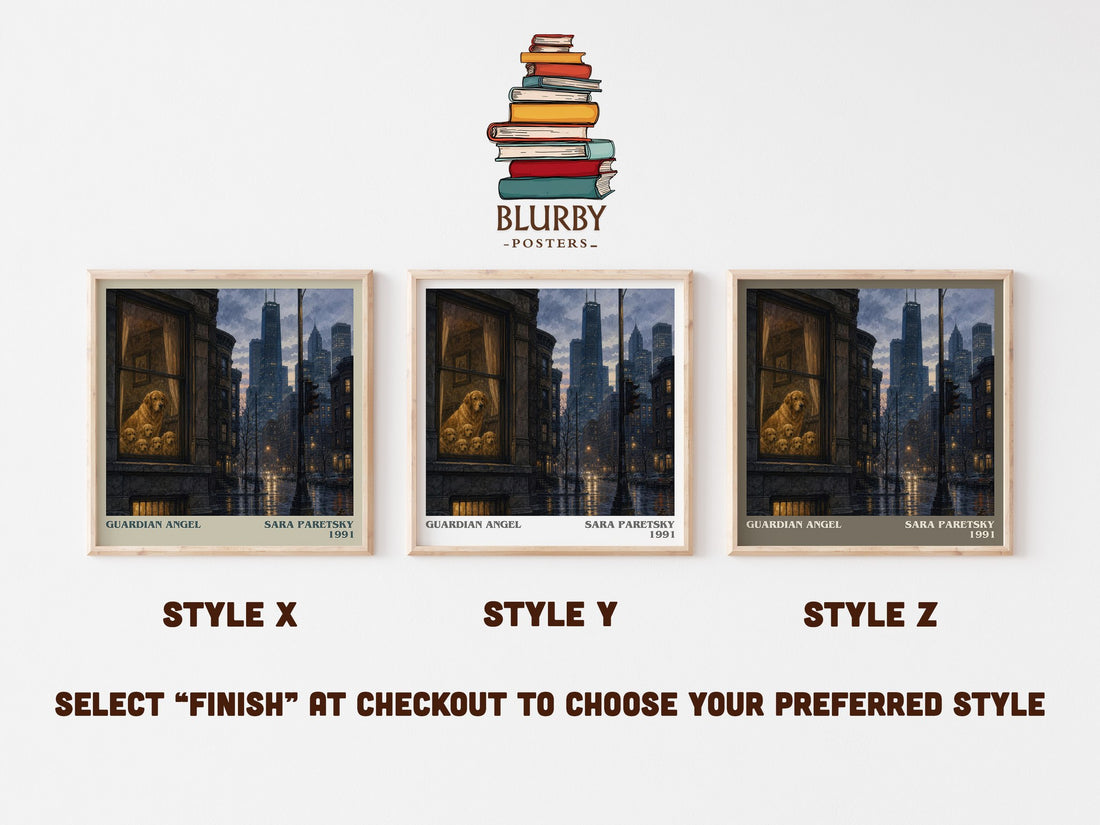 Guardian Angel literary print in frame leaning in hallway – crime wall art (mockup)
