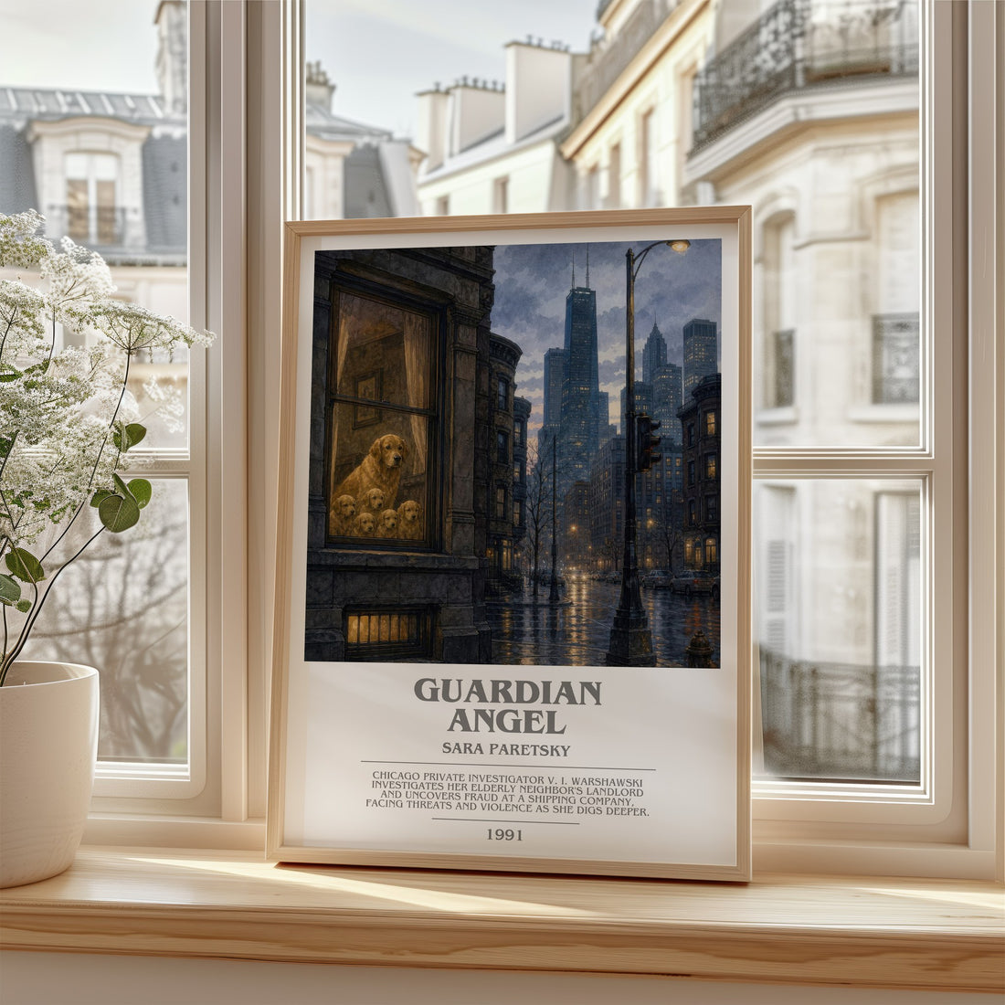 Guardian Angel bookish poster colour and style options – Sara Paretsky book art