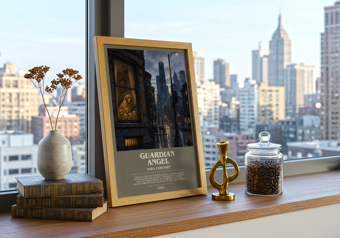 Guardian Angel bookish print framed by window – literary home decor