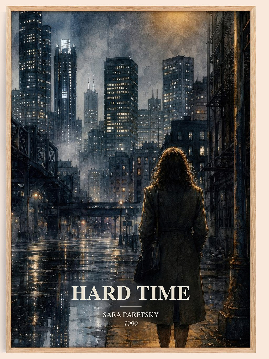 Hard Time watercolour book poster by Sara Paretsky – framed literary art print