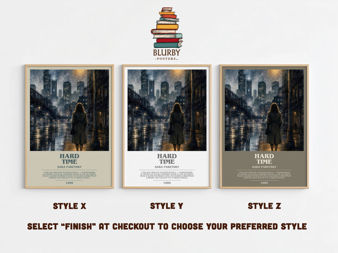 Hard Time bookish print in frame leaning in hallway – crime wall art (mockup)