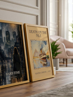 Hard Time watercolour print framed by window – literary home decor