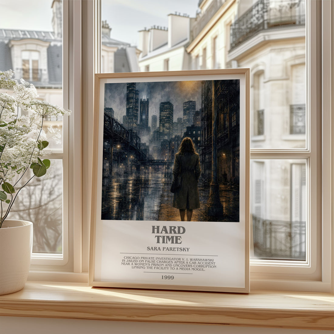 Hard Time bookish poster colour and style options – Sara Paretsky book art
