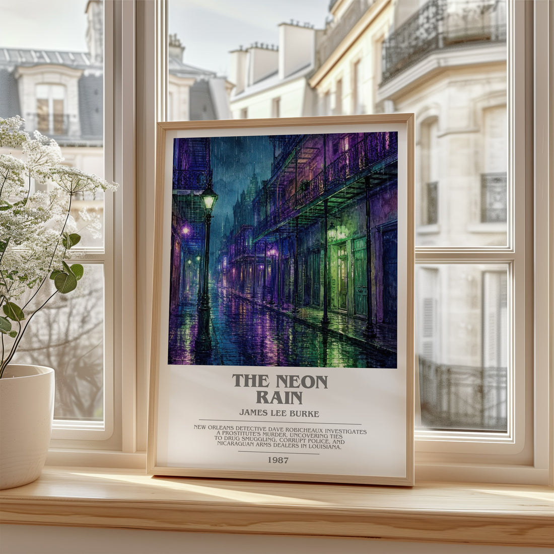 The Neon Rain bookish poster colour and style options – James Lee Burke book art (mockup)
