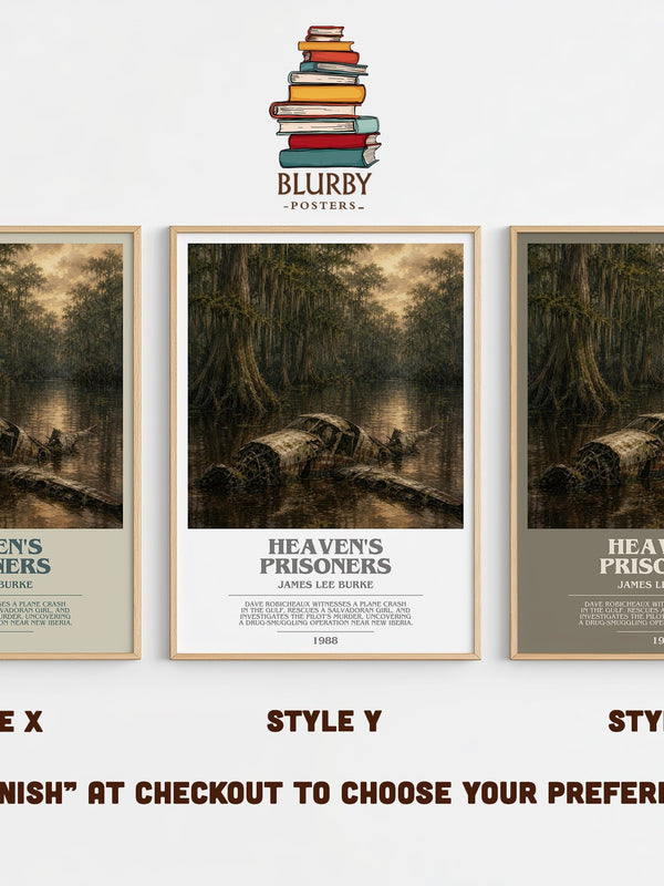 Heaven's Prisoners bookish print in frame leaning in hallway – crime wall art