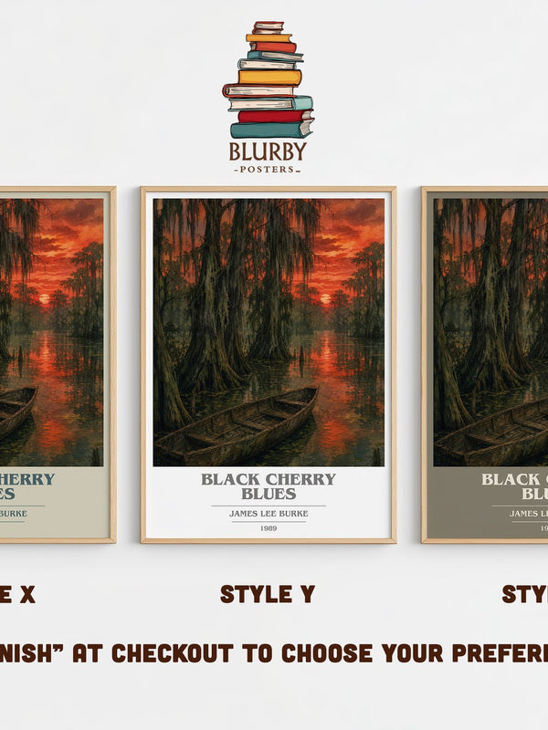 Black Cherry Blues book cover print in frame leaning in hallway – crime wall art
