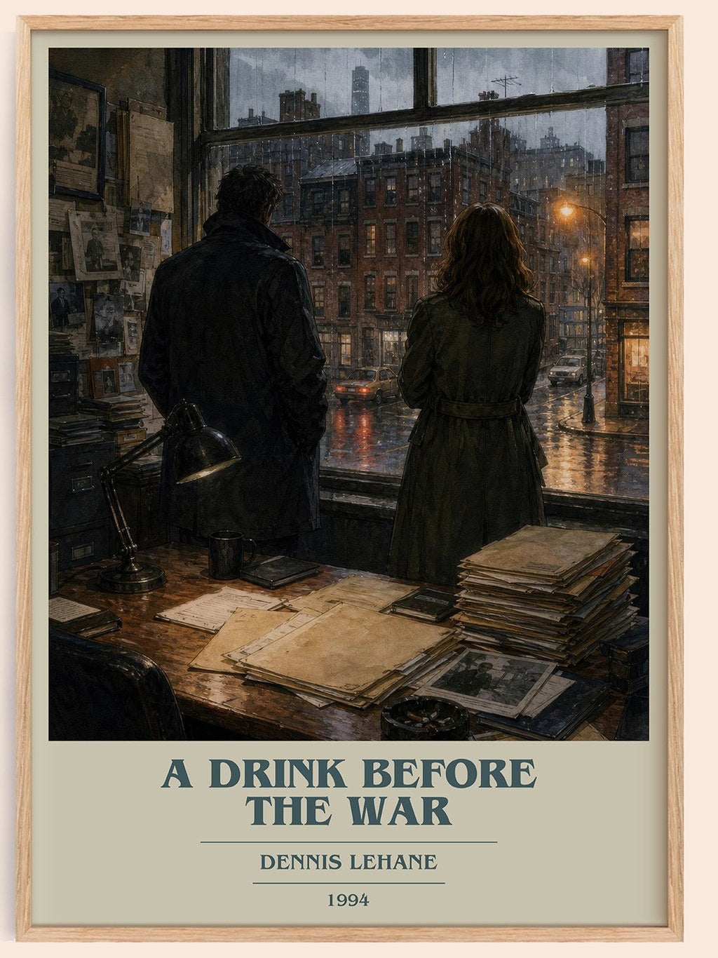 A Drink Before the War book cover book poster by Dennis Lehane – framed literary art print