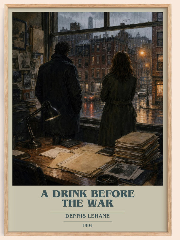 A Drink Before the War book cover book poster by Dennis Lehane – framed literary art print