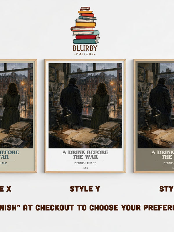 A Drink Before the War book cover print in frame leaning in hallway – crime wall art