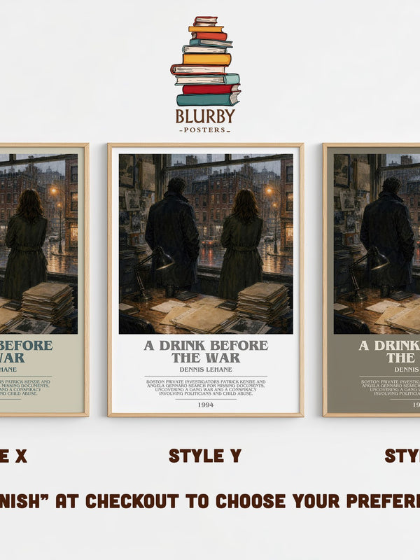 A Drink Before the War bookish print in frame leaning in hallway – crime wall art