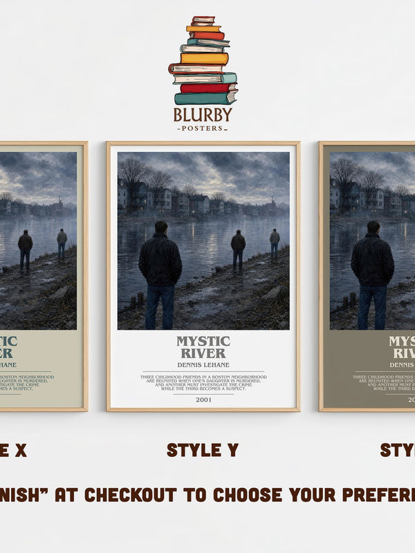 Mystic River bookish print in frame leaning in hallway – crime wall art