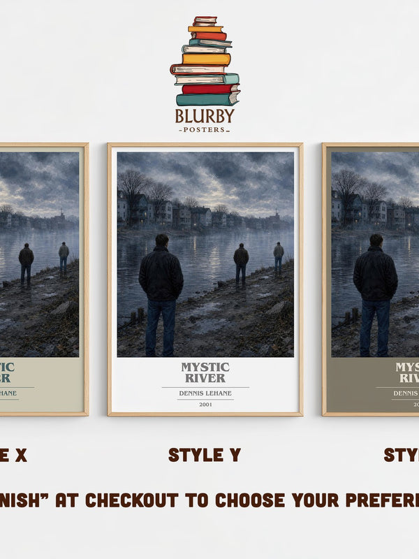 Mystic River book cover print in frame leaning in hallway – crime wall art