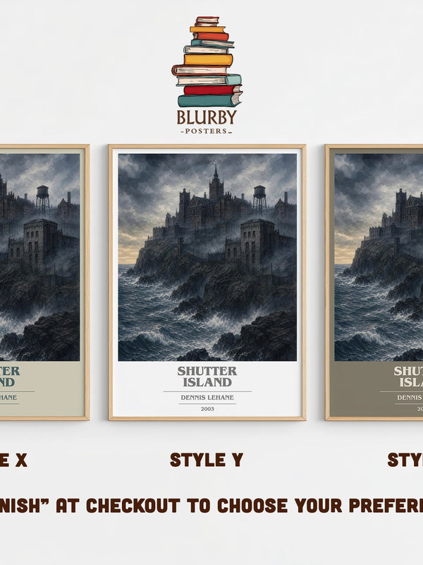 Shutter Island book cover print in frame leaning in hallway – thriller wall art
