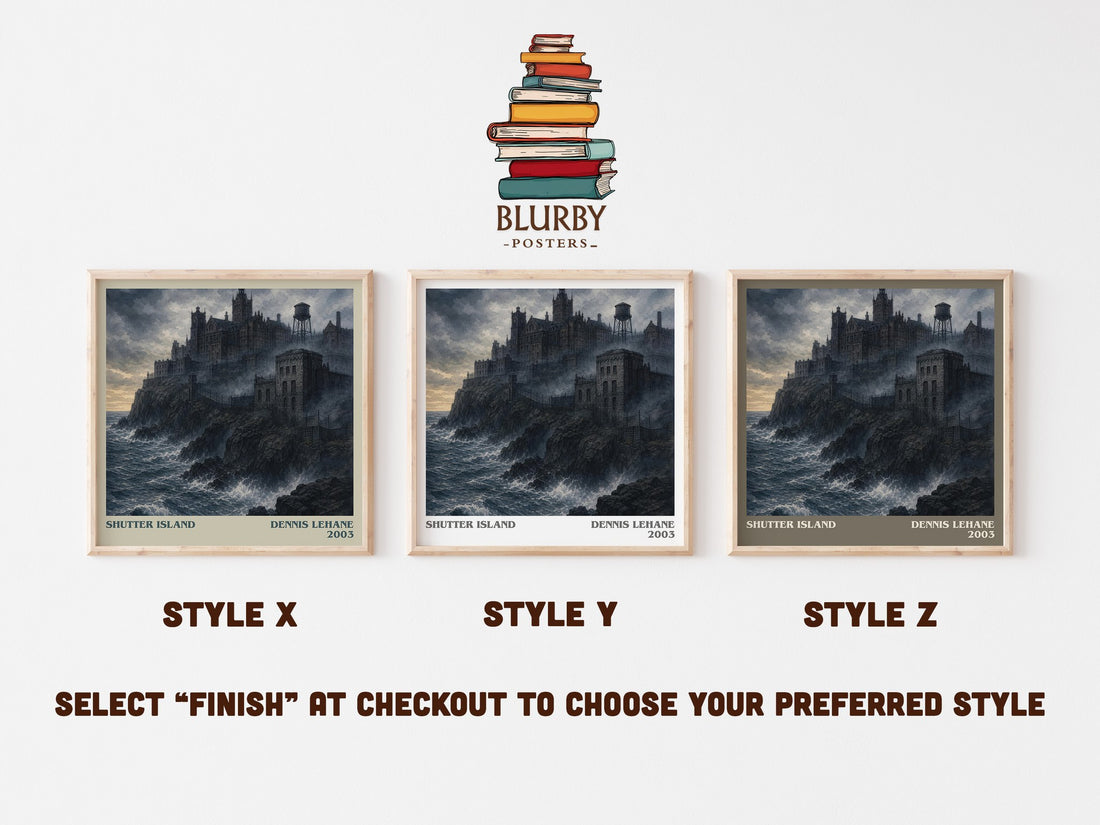 Shutter Island literary print in frame leaning in hallway – thriller wall art (mockup)