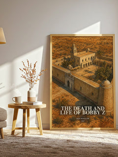 The Death and Life of Bobby Z watercolour print in frame leaning in hallway – crime wall art