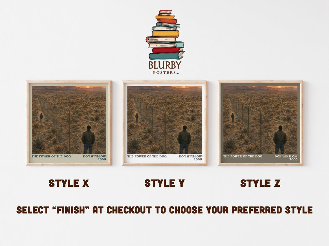 The Power of the Dog literary print in frame leaning in hallway – crime wall art (mockup)