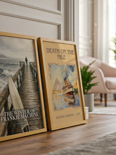 The Winter of Frankie Machine watercolour print framed by window – literary home decor