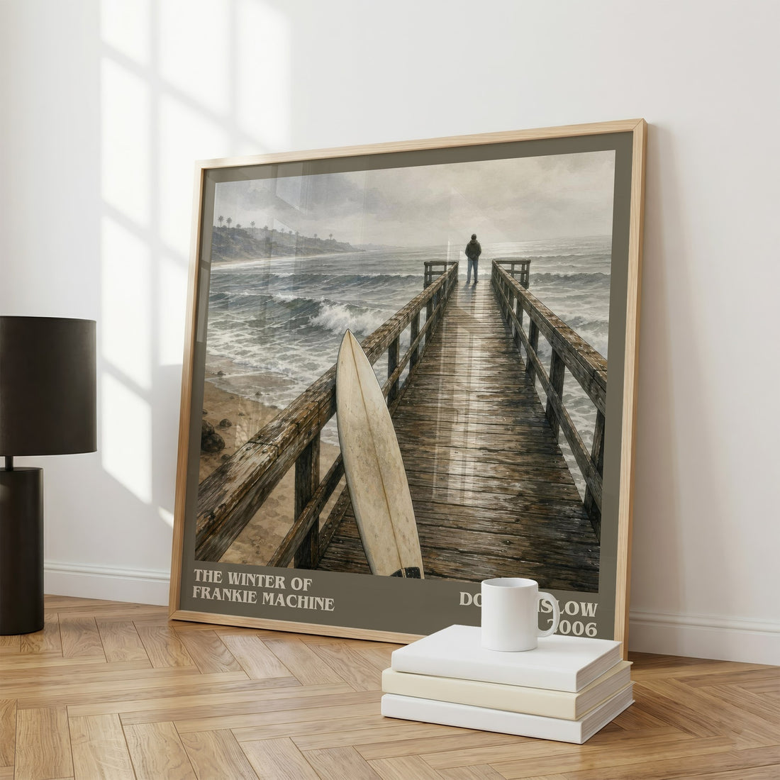 The Winter of Frankie Machine literary print framed by window – literary home decor