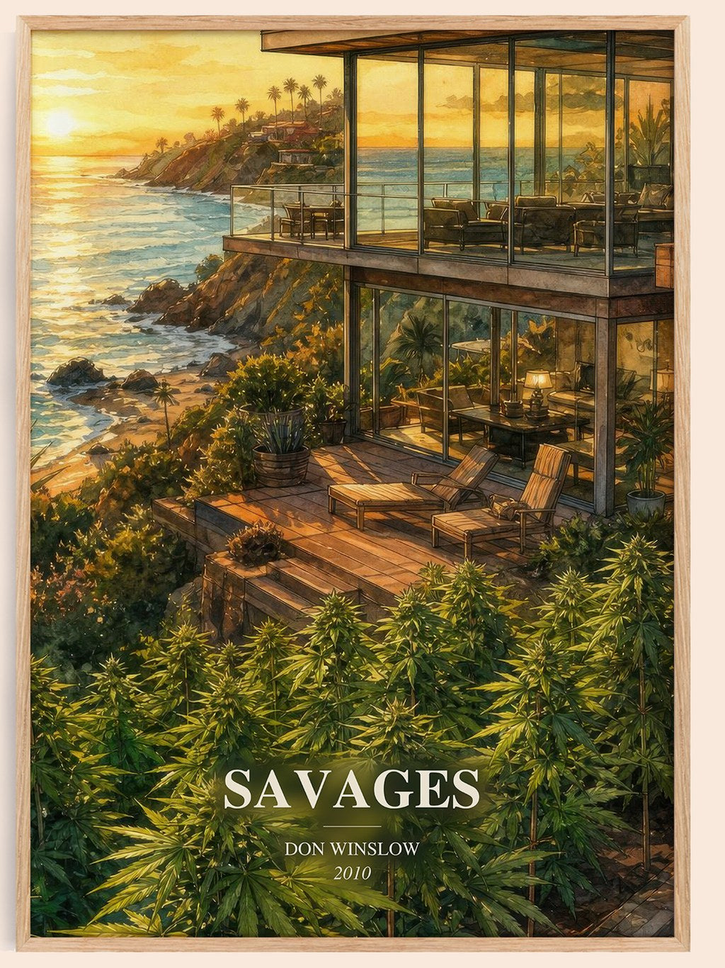 Savages watercolour book poster by Don Winslow – framed literary art print