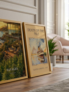 Savages watercolour print framed by window – literary home decor