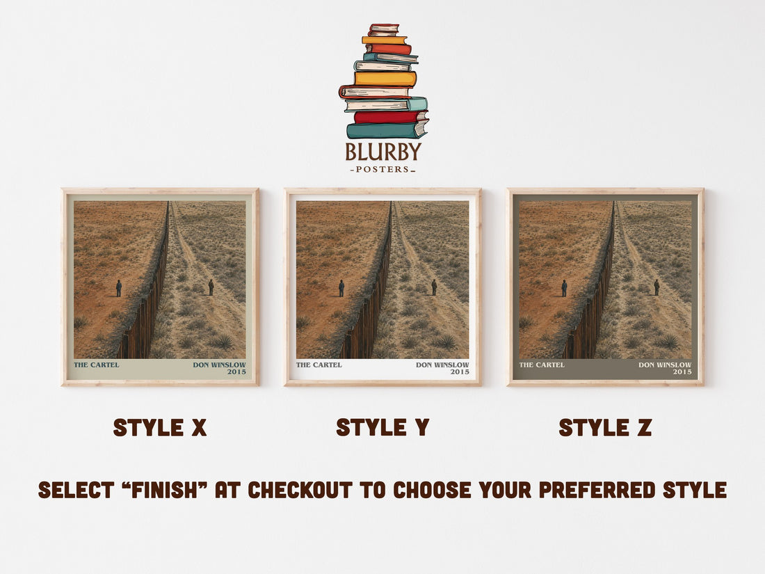 The Cartel literary print in frame leaning in hallway – crime wall art (mockup)