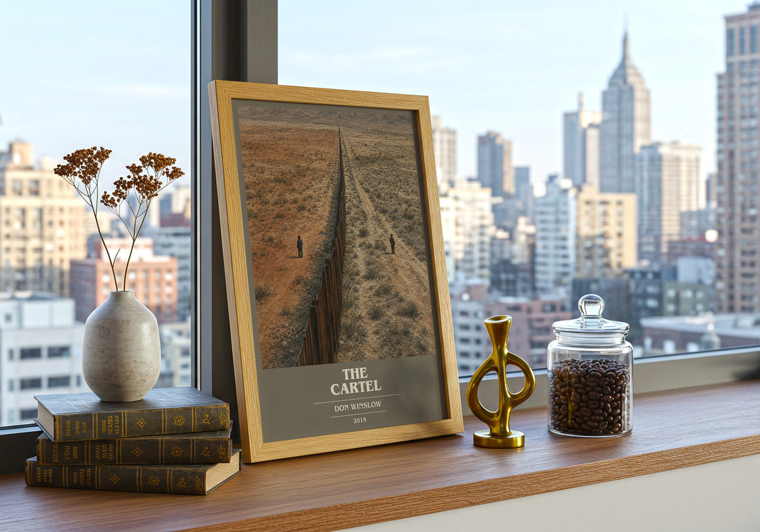 The Cartel book cover print framed by window – literary home decor