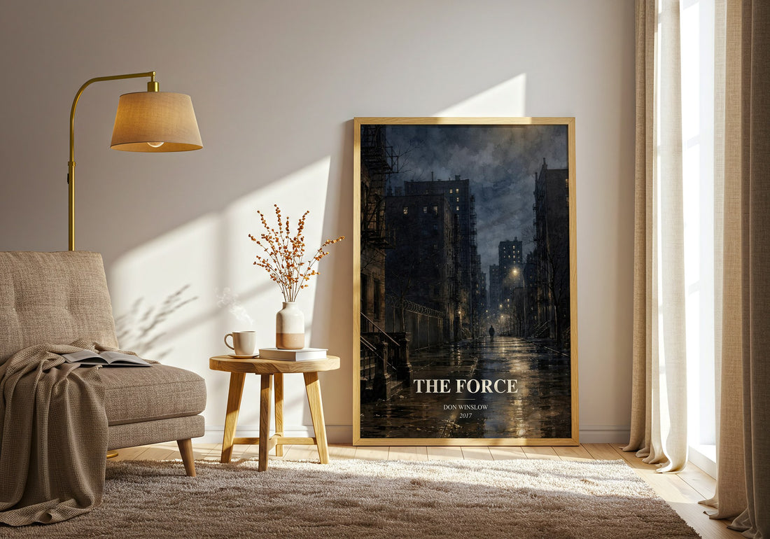 The Force watercolour print in frame leaning in hallway – crime wall art (mockup)
