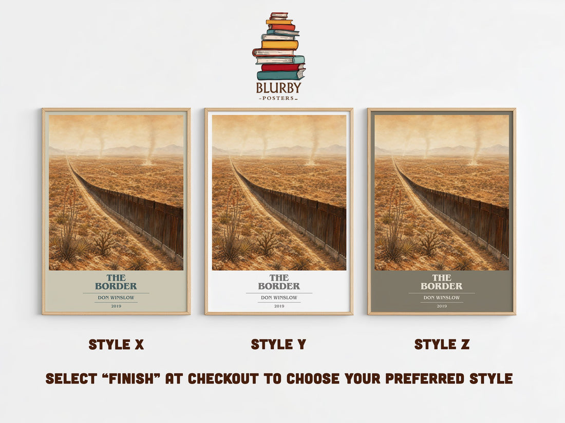 The Border book cover print in frame leaning in hallway – crime wall art (mockup)