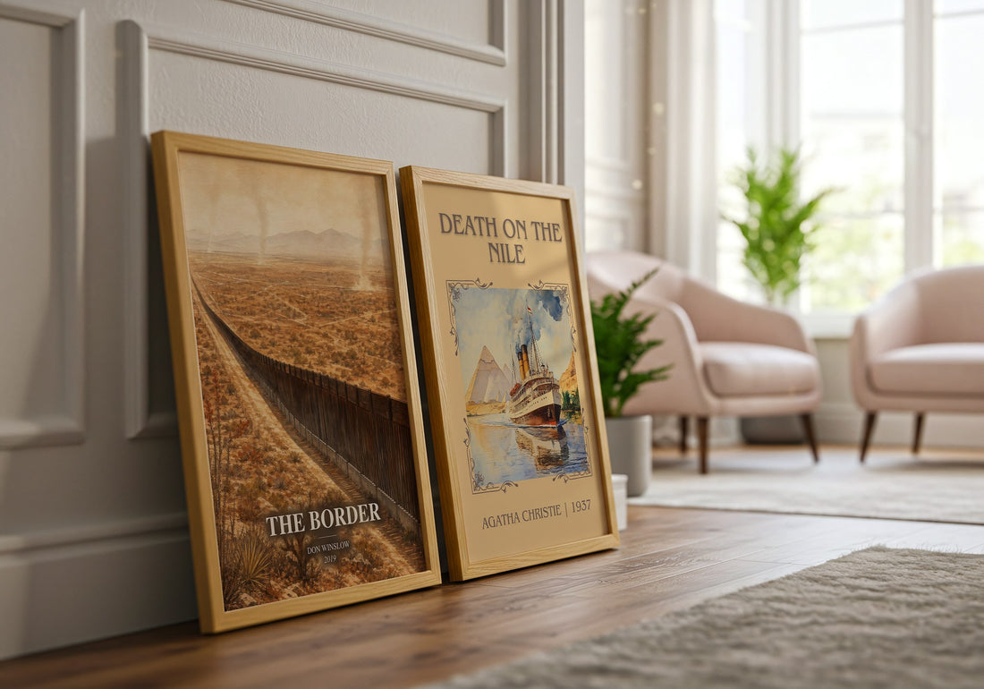 The Border watercolour print framed by window – literary home decor
