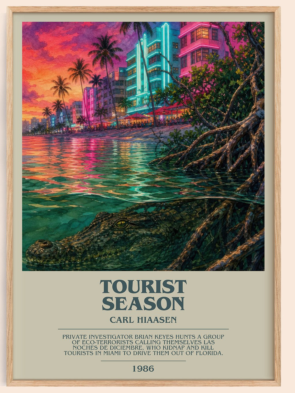 Tourist Season bookish book poster by Carl Hiaasen – framed literary art print