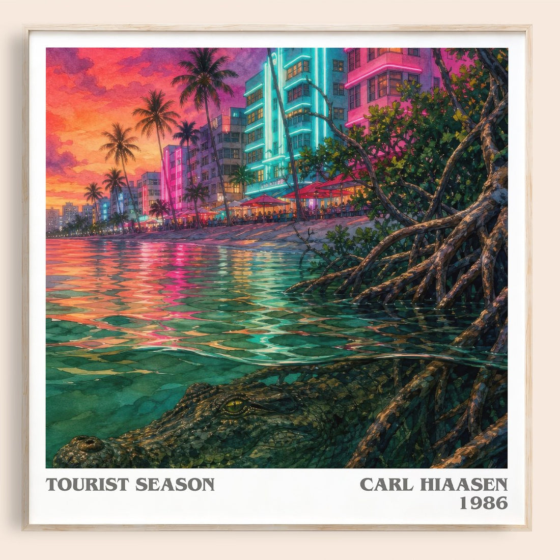 Tourist Season literary book poster by Carl Hiaasen – framed literary art print