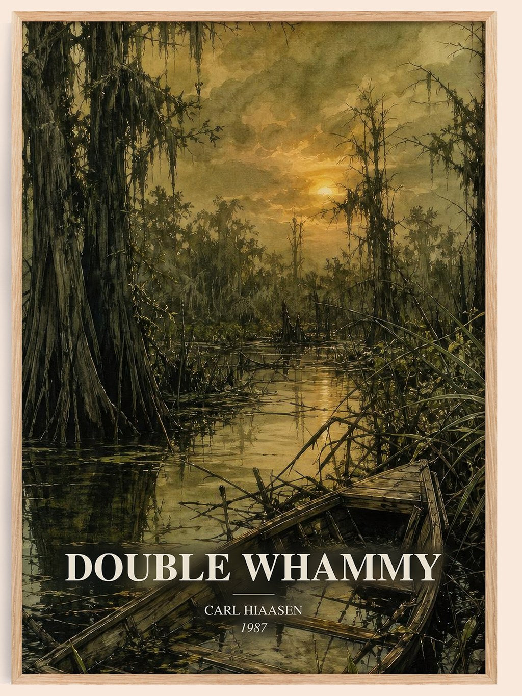 Double Whammy watercolour book poster by Carl Hiaasen – framed literary art print