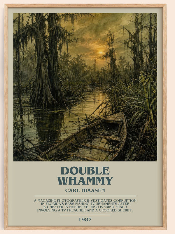 Double Whammy bookish book poster by Carl Hiaasen – framed literary art print