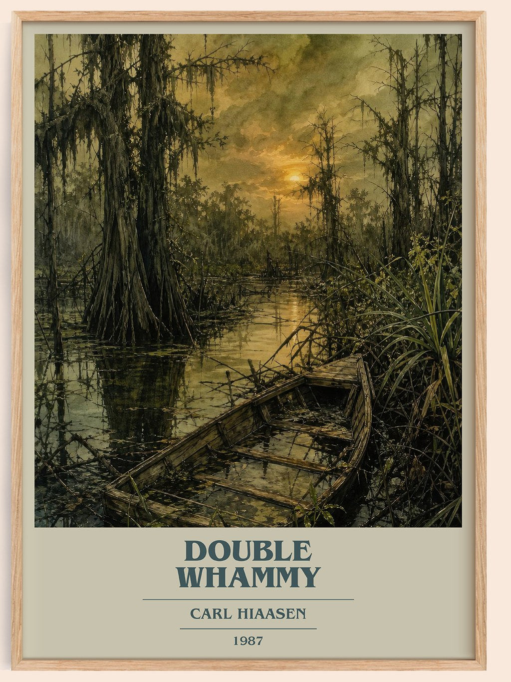Double Whammy book cover book poster by Carl Hiaasen – framed literary art print