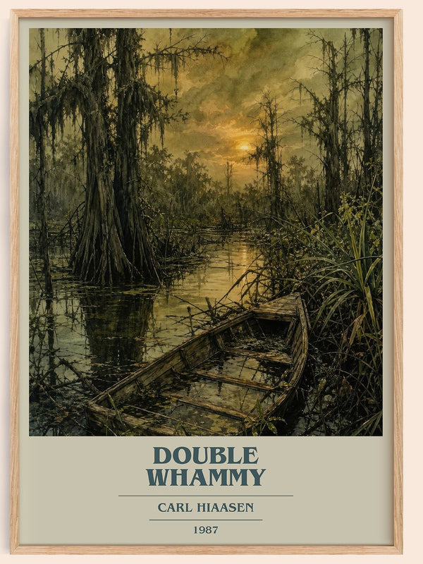 Double Whammy book cover book poster by Carl Hiaasen – framed literary art print