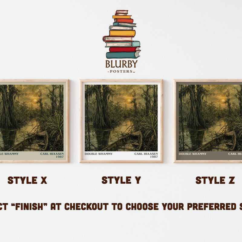 Double Whammy literary print in frame leaning in hallway – crime wall art