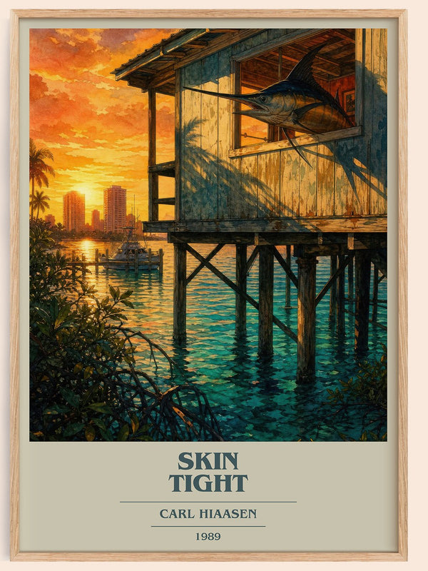 Skin Tight book cover book poster by Carl Hiaasen – framed literary art print