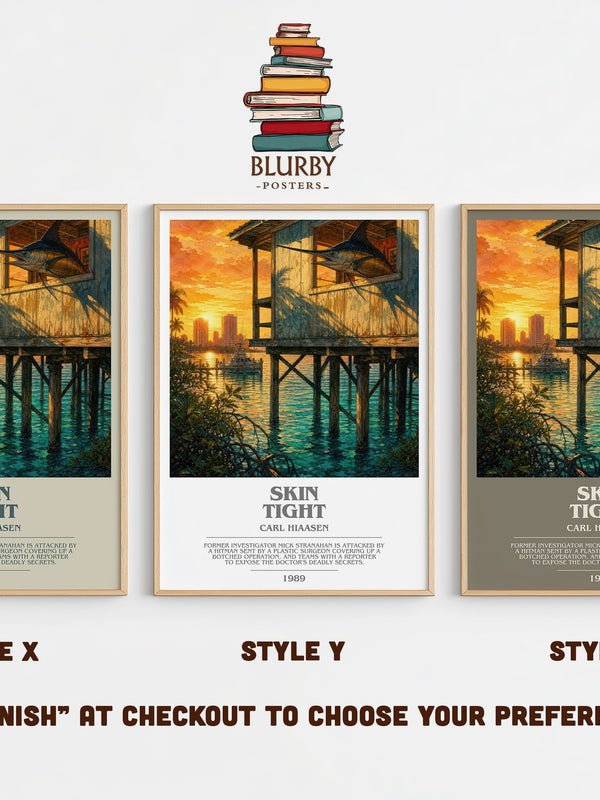Skin Tight bookish print in frame leaning in hallway – crime wall art