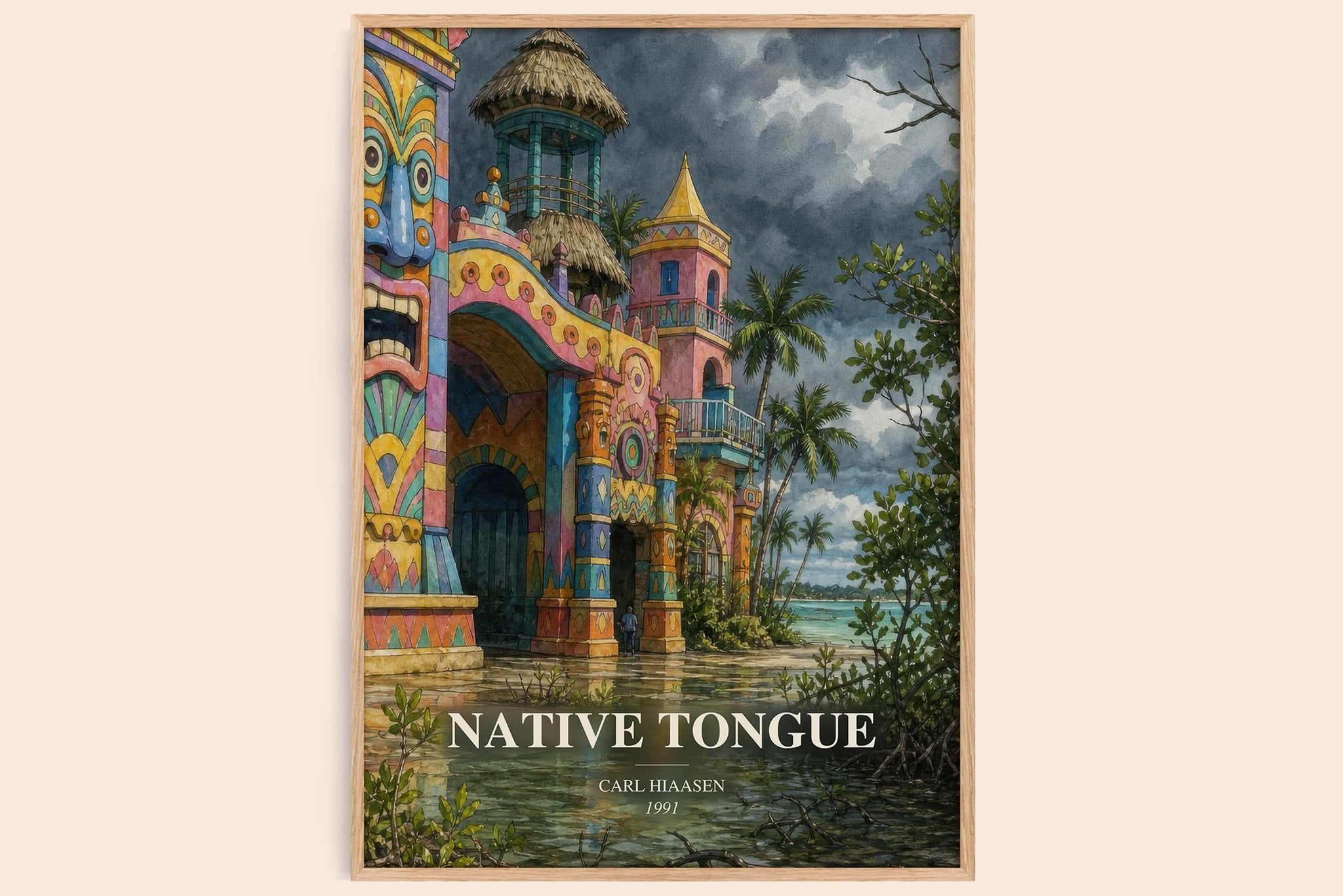 Native Tongue Book Watercolour Illustration by Carl Hiaasen