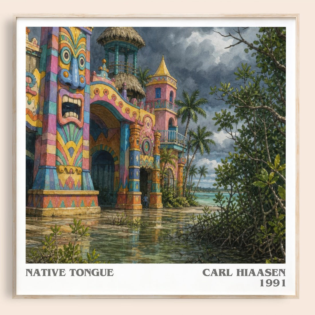 Native Tongue literary book poster by Carl Hiaasen – framed literary art print