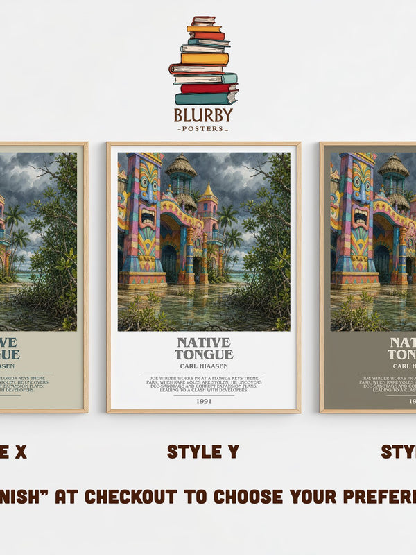 Native Tongue bookish print in frame leaning in hallway – satire wall art