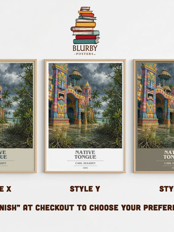 Native Tongue book cover print in frame leaning in hallway – satire wall art